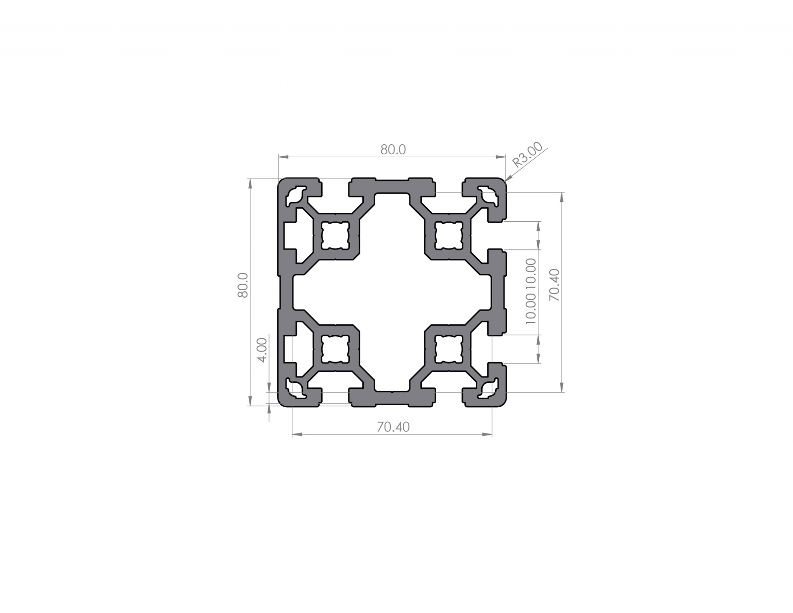 Aluminum profile 80x80 groove 10 B-type 2N